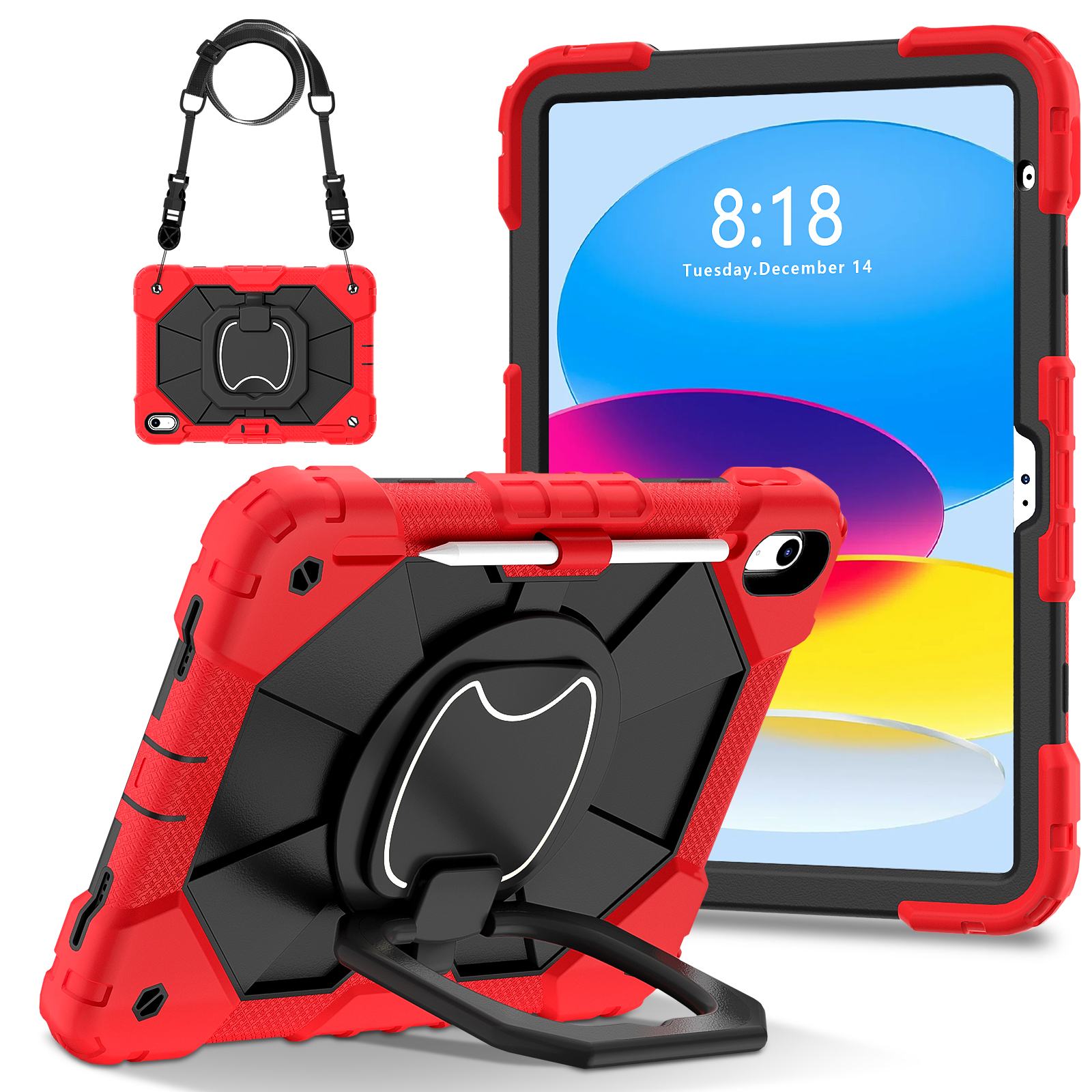 Étui de protection pour tablette adapté pour iPad A16 11Th (2025)/Ipad 10.9 10Th (2022) avec support de sacoche, 12 couleurs disponibles: 12.4 / rouge noir
