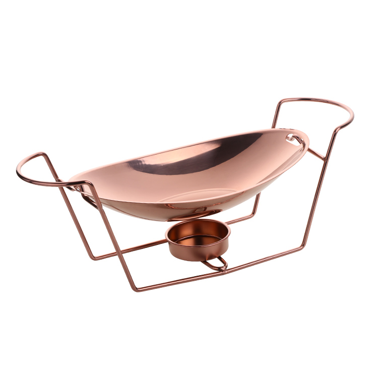 Olla seca de acero inoxidable para cocina, estufa de Alcohol, olla de lingotes para restaurante, plato de rozadura, caldera de combustible con soporte, hogar comercial: Rose gold