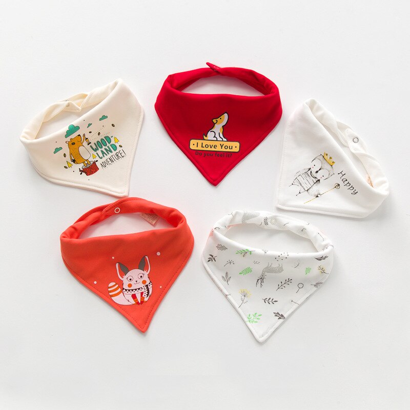 5Pcs Baby Cartoon Katoen Driehoek Slabbetjes Double Layer Snap Spuugdoekjes Voor Jongens Meisjes Baby Spullen Voor Pasgeborenen Kinderen accessoires: 5pcs 6