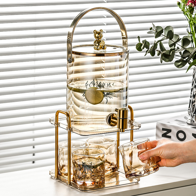 Glass Cold Water Kettle with Faucet Beer Barrel High Temperature Resistant Teapot Modern Domestic Kettle Beverage Bucket