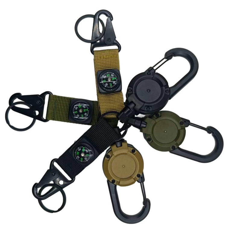 Intrekbare sleutelhanger, stevige ID-badgehouder met rolmechanisme, multitool sleutelhanger, badgehouder met 25,6 inch stalen intrekbaar koord en sleutelring