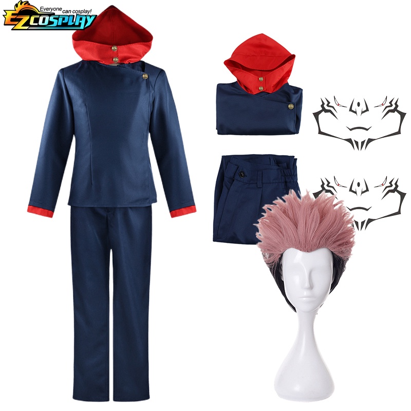 Itadori Yuji Cosplay Anime Jujutsu Kaisen Itadori Yuji Cosplay Costume Wig Jacket Pants Uniform Wig Suit Halloween Costumes: XL / Blue