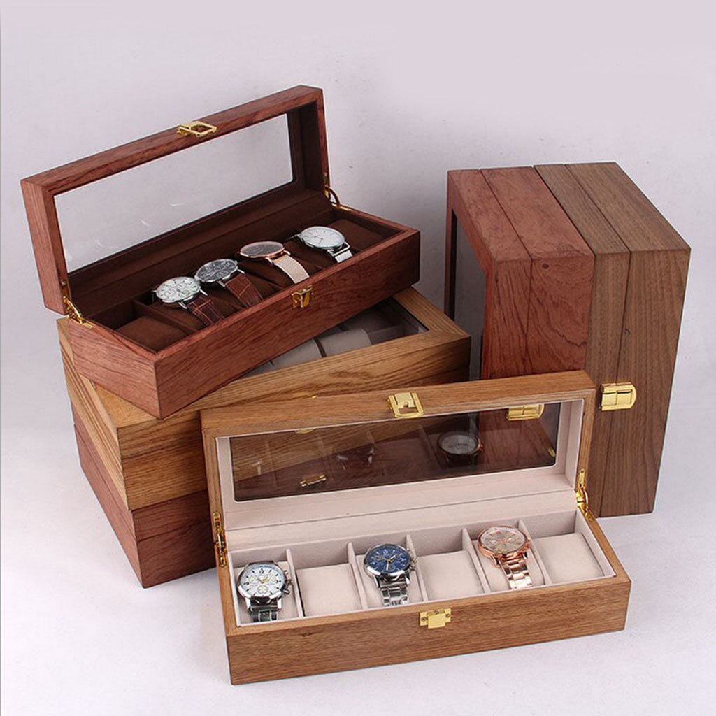 Wood Watch Box Display Tray with Pillow Jewelry Organizer Container 6/12/18 Slot Watch Case for Cuff links Earrings Bracelets