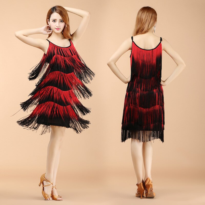 Ladies Night Club Party Latin&amp;ballroom Dance Sequin Fringe Show Girl Dress