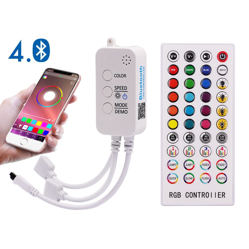 Bluetooth LED Controller Wireless APP Remote 40 Keys 6A Smart Connection Switch 3CH X 2A Dimmer for RGB LED Strip Lights 12-24V