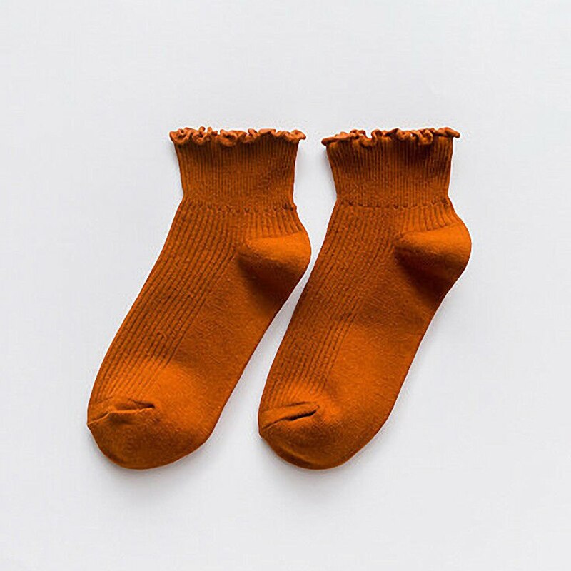 Bonne saine femmes chaussettes mignon couleur unie cheville haute décontracté respirant chaussettes: Orange