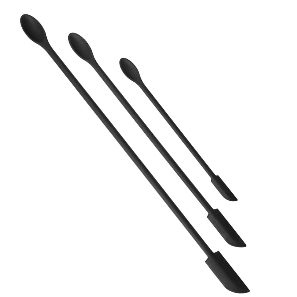 Double Head Mini Silicone Spatula for Thin Jar Makeup Butter Cake Spatula with Spoon Reusable Spatula Kitchen Baking Tools: black 3PCS