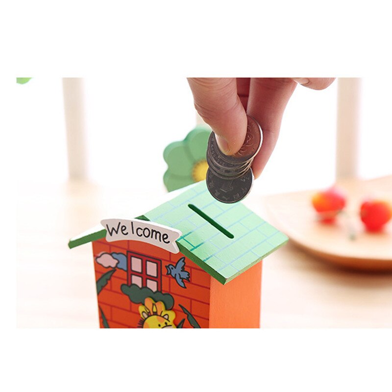 Wooden house piggy bank toy Children Cartoon Insect Animal Small house Financial Education toy 1PCS