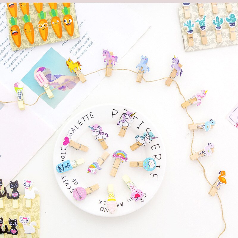 (10 pieces/lot) Cute Cartoon Color Small Wooden Clip Hanging DIY Photo Small Clip Wooden Cartoon Photo Clip