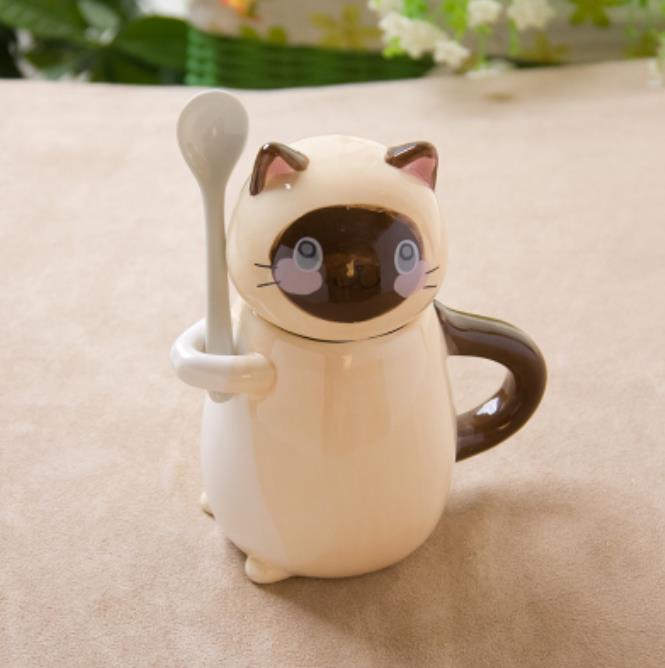 Cute Cat Teacups Exquisite Teaware Accessories With Spoon and Lid Coffee Tea Cups Porcelain Couple Milk Mug Drinkware: 5