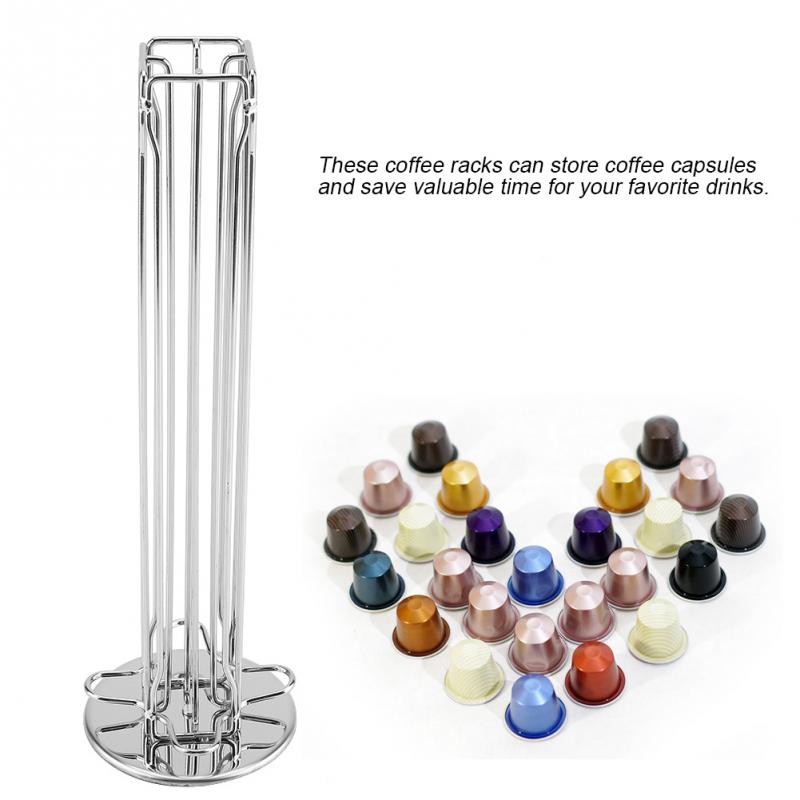Rotatable Coffee Capsule Holder Stand Tower Rack Nescafe Dolce Gusto Iron Plating Coffee Pod Storage Shelves Rotary Holder