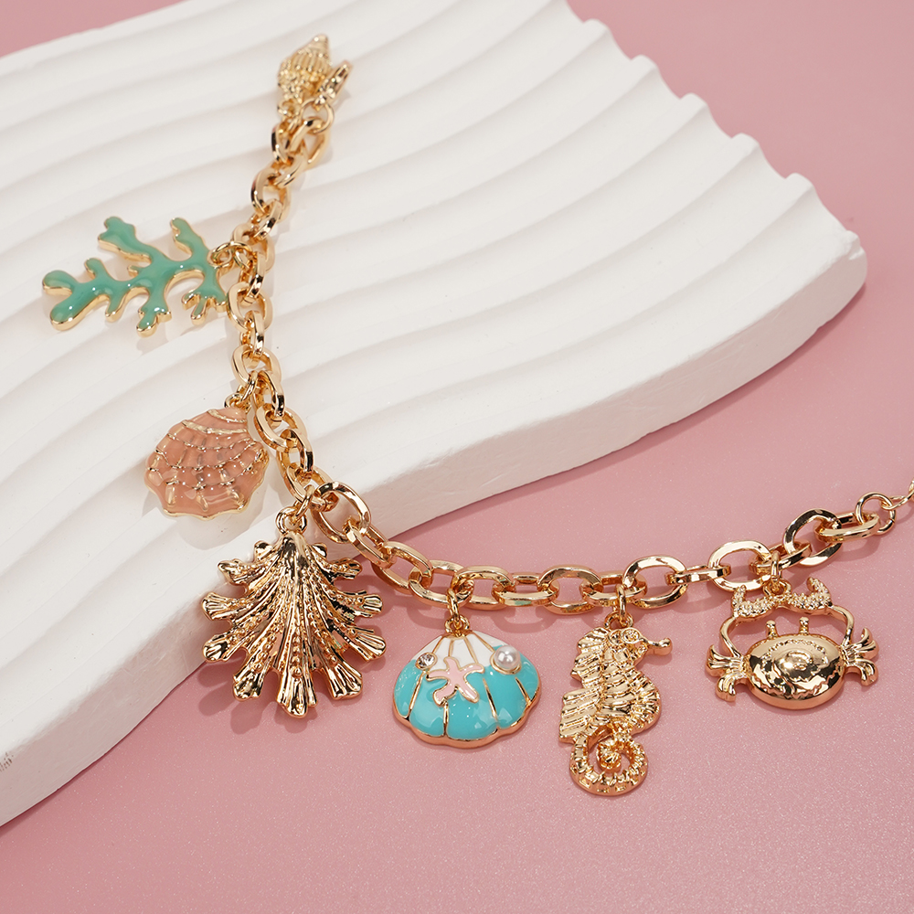 Moda colorida estrela do mar concha concha pulseiras para mulheres ouro-cor corrente pulseira oceano verão praia jóias