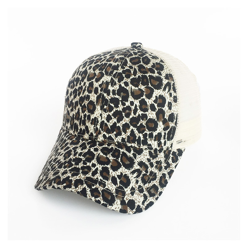 European and American animal leopard pattern rear opening ponytail hat baseball cap ladies sunshade sun hat: Beige Leopard