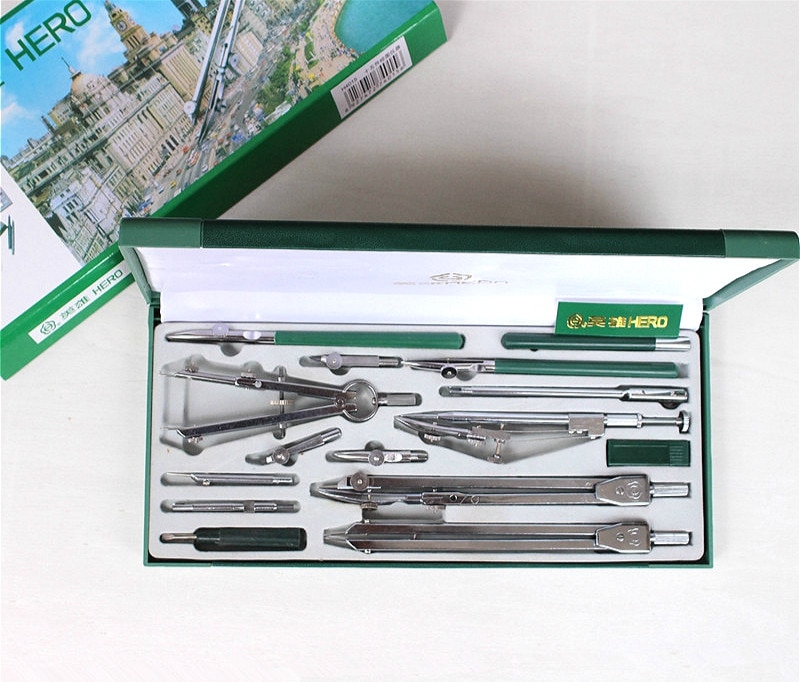 Hero Compasses 15pcs/set H4015 Compass Drawing Tool Engineering Drawing Metal Compasses Set Compas Scolaire Compasso Escolar