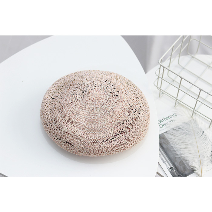 Boina de punto para mujer, gorro de estilo parisino, suave y ligero, boina de punto con recorte, transpirable, línea Staw: Pink
