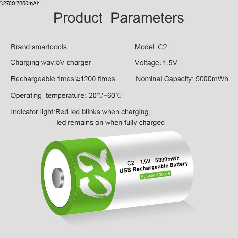 C Size 1.5V 5000mWh Rechargeable Battery Universal Micro USB Charging Batteries Charged Lipo Lithium Polymer Battery