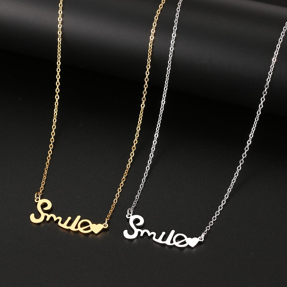 Edelstahl Halsketten Süße knapp Lächeln Herz Anhänger Halsband Kette Feine Halskette Für Frauen Schmuck Party Mädchen