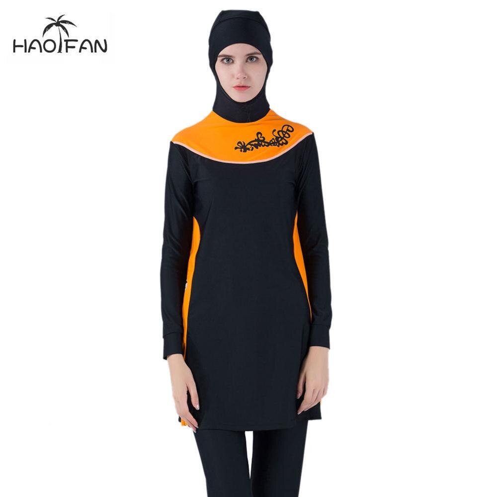 Haofan s -4xl kvinder muslimsk badetøj hijab muslim islamisk plus size badedragt svøm surf surf slid sport burkinis