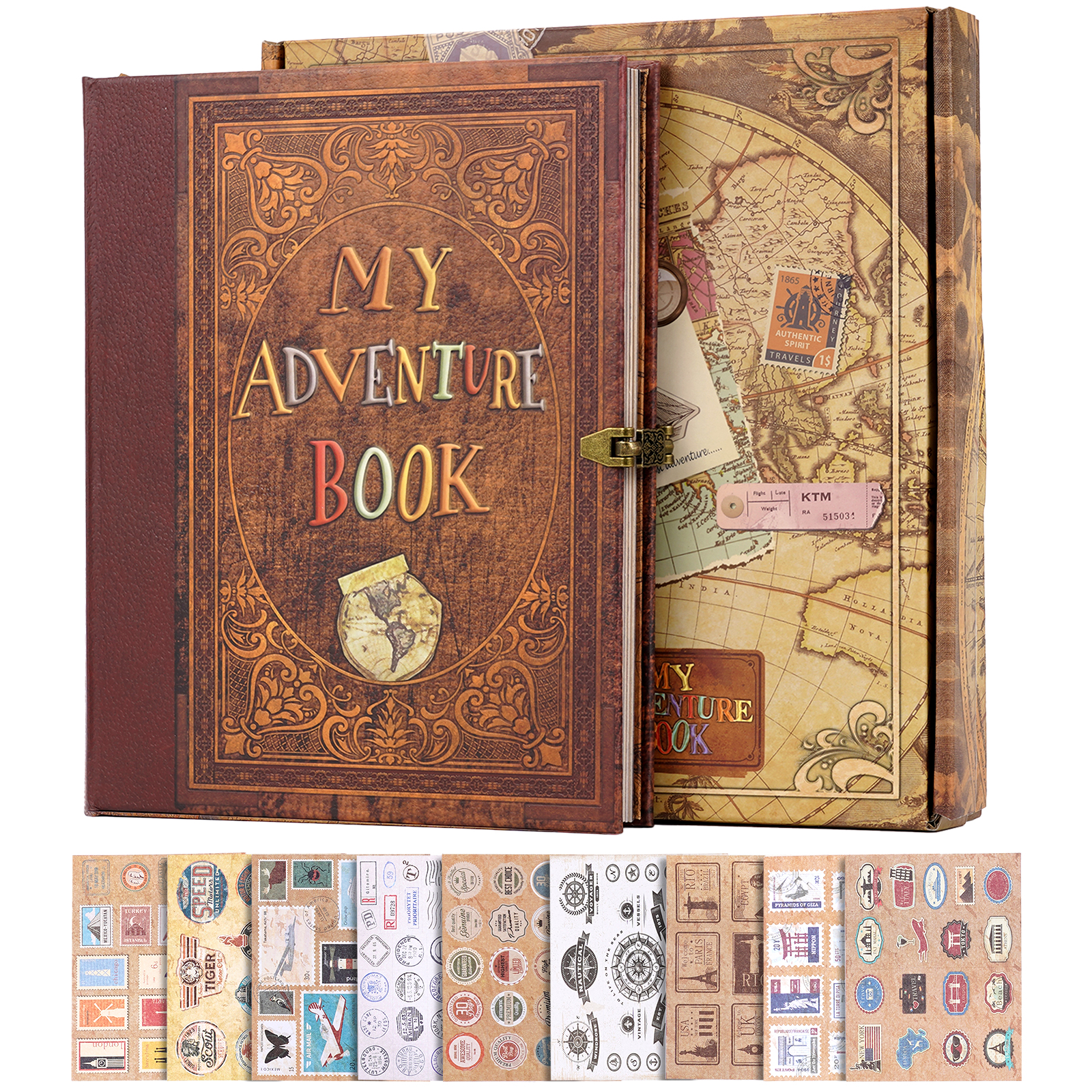 Álbum de fotos DIY Retro nuestro libro de aventuras tema de color café papel kraft retro libro de álbum de fotos de viaje conmemorativo