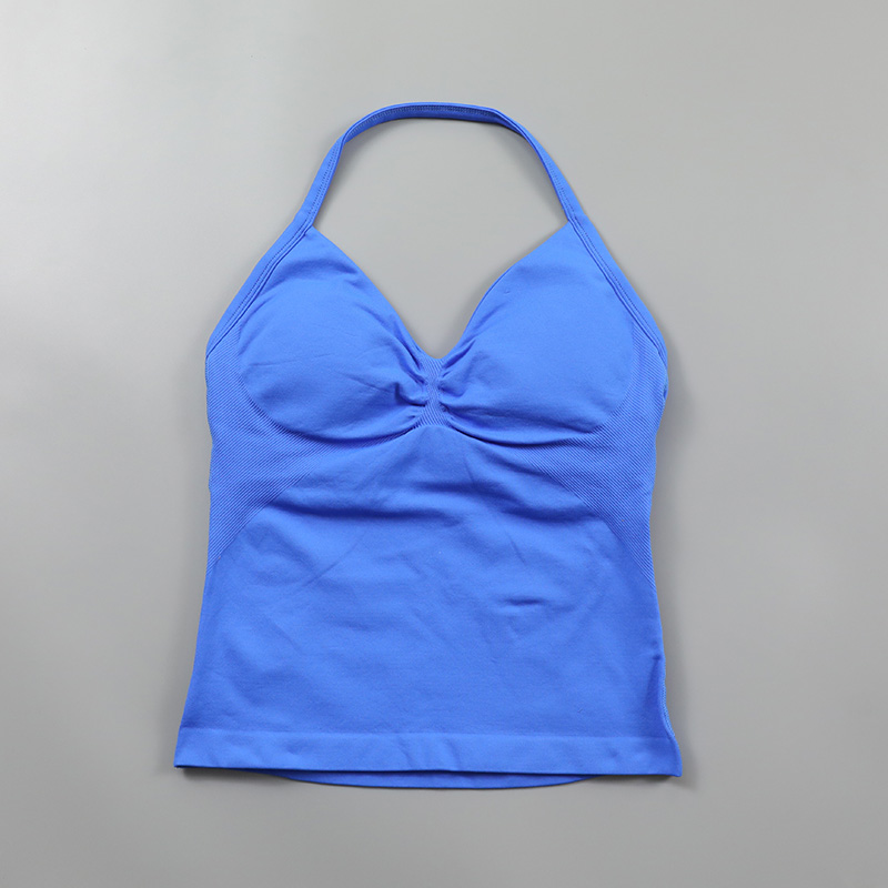 Impact Longline Strappy Top Women Seamless Yoga Tank Tops Ruched Backless Gym Clothes Workout Sleeveless Shirts With Buit In Bra: XS / Blue