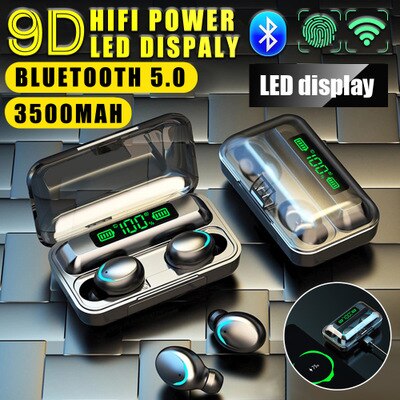 F9 Tws Bluetooth 5.0 Draadloze Koptelefoon Hoofdtelefoon Touch Control Stereo Sport Oordopjes Gaming Headset Met 3500Mah Opladen Doos