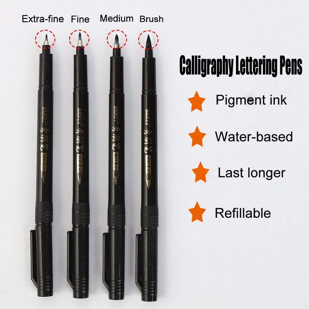 4 Sizes Ink Calligraphy Pen Hand Lettering Pens Brush Markers Drawing Art Marker