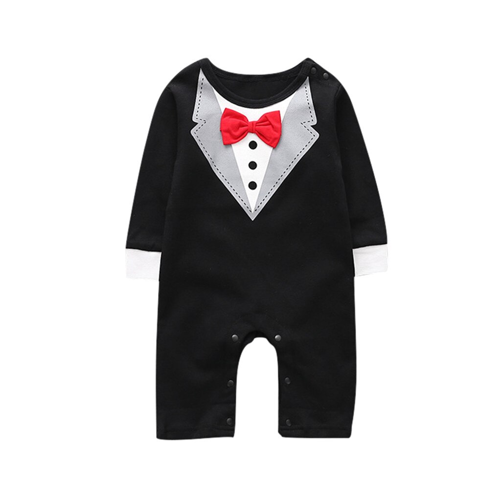 Neugeborene Jungen Gentleman Anzug Fliege Strampler Gesamt Kleidung Outfits Baumwolle Komfortable Neue Geboren Baby Jungen Kleidung: Schwarz / 18m