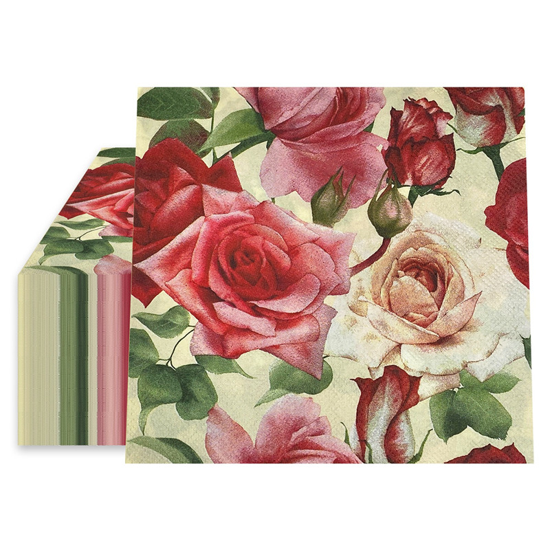 20 stk/pakke blomsterprintede decoupage papirservietter håndværk dekoration bryllupsfest 2- -lags firkantede middagsservietter: Sølv
