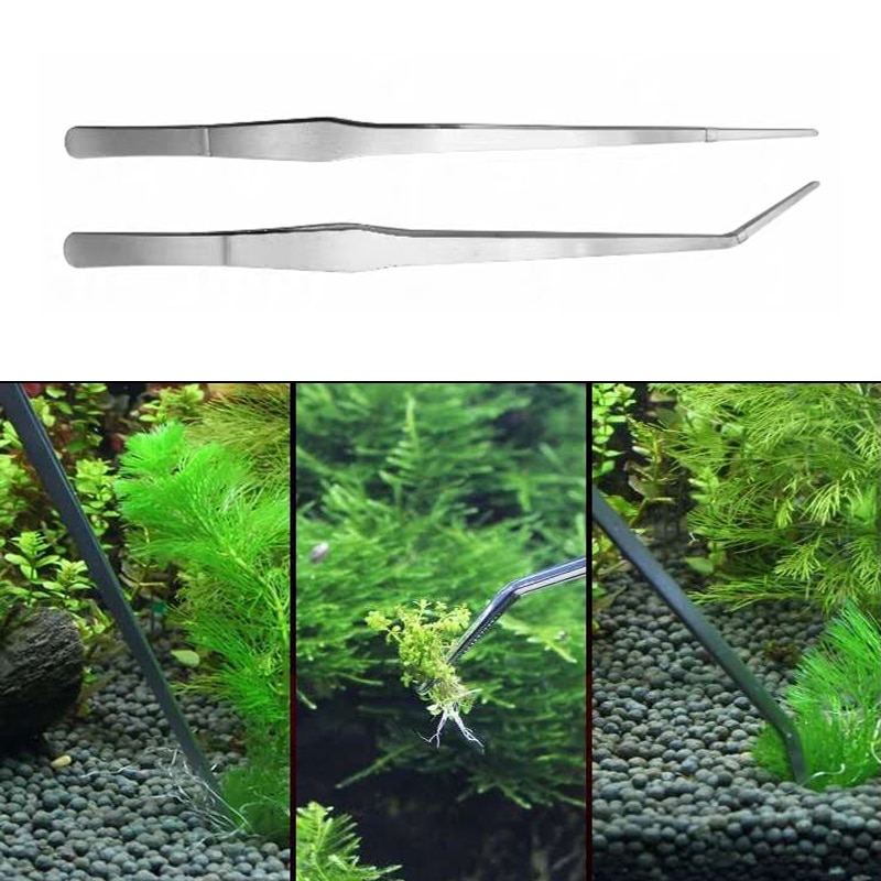 27Cm 38Cm Rvs Gebogen Aquarium Pincet Aquarium Planten Pincet Straight Fish Tank Cleaner Aquarium Accessoires