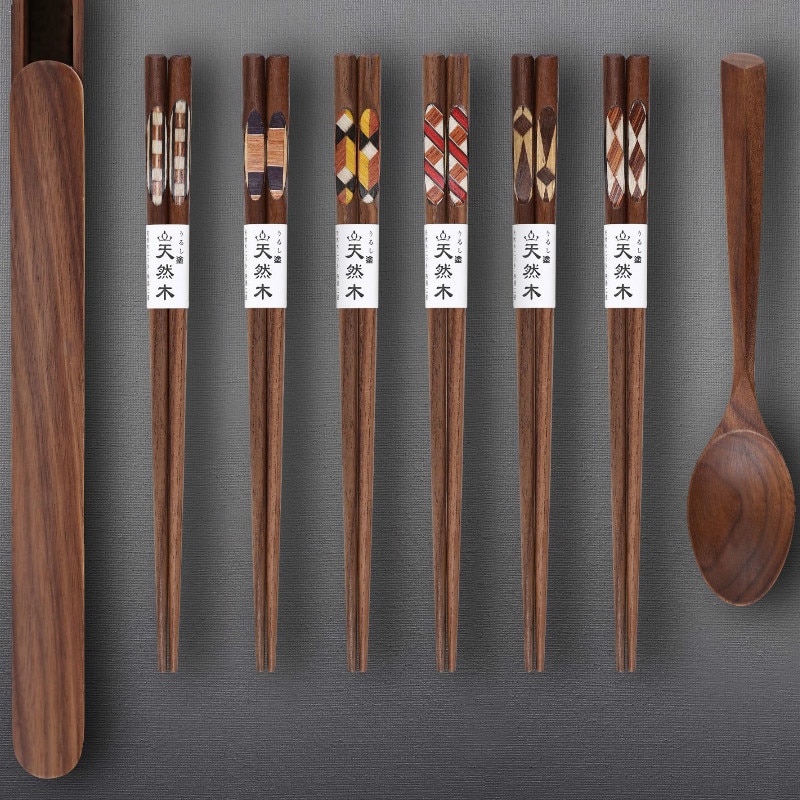 Palillos de cuchara de nogal negro, palillos chinos reutilizables, palitos de madera Natural, cuchara de té, cucharas de servicio
