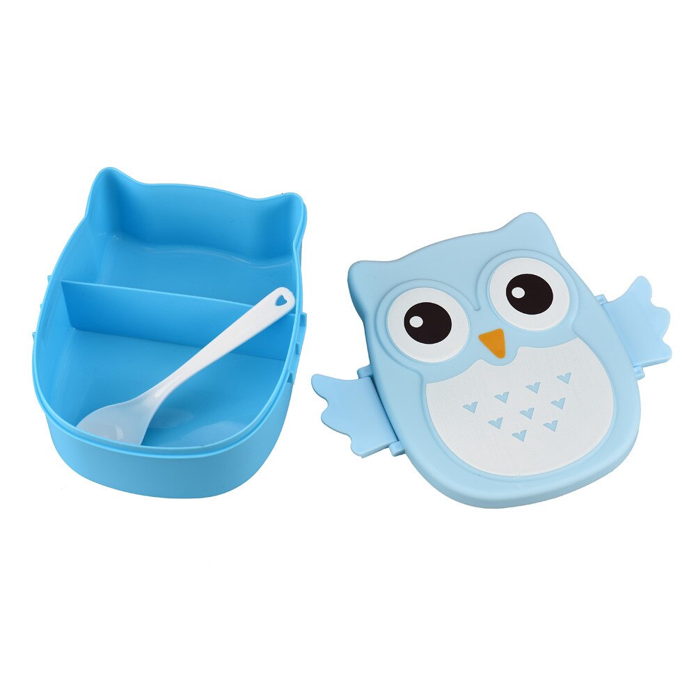 Cute Cartoon Owl Lunch Box Food Container Storage Box Portable Kids Student Lunch Box Bento Box Container With Compartmen Case: Blue