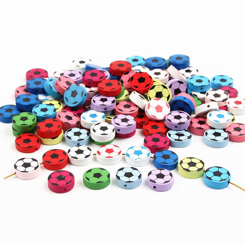 Cute Football Pattern 20Pcs Lead-Free Wood Beads For Jewelry Making Accessories Bracelets DIY Craft For Child 20mm