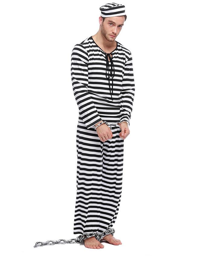 Vuxna män fängelse kostym halloween karneval cosplay prestanda snygga festkläder