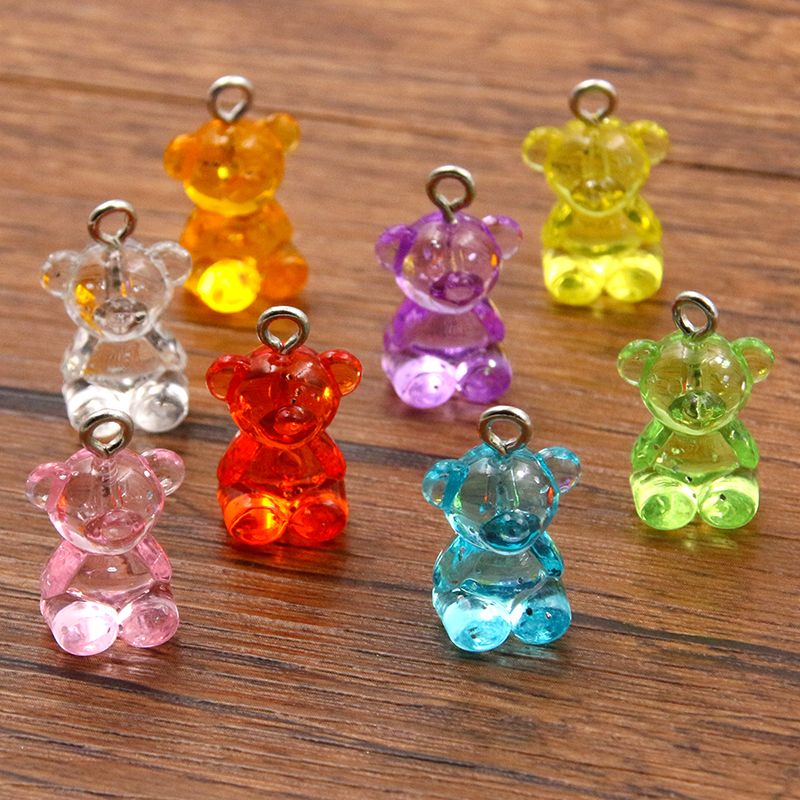 10 Uds., 12x20mm, 8 colores, , dijes de oso transparentes, cabujones de resina, collar de caramelo, llavero, colgante, accesorios para hacer bricolaje