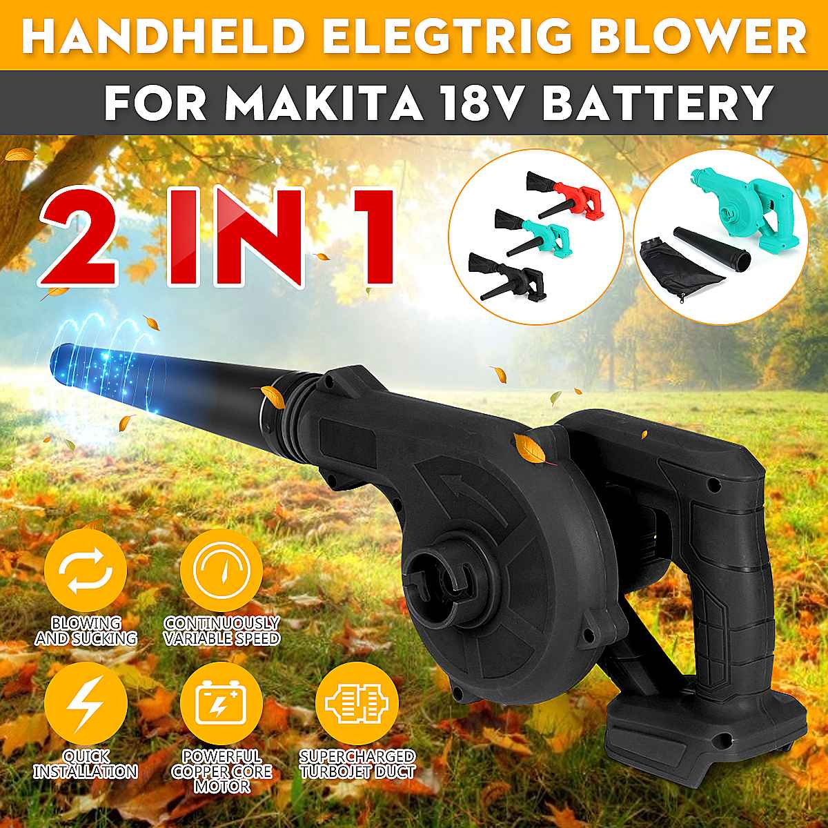 Snoerloze elektrische luchtblazer en stofzuiger, handzame bladstofzuiger, computerstofzuiger, elektrisch gereedschap voor makita 18v li-ion accu