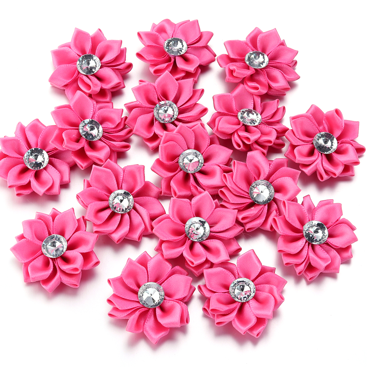 20Pcs/lot Mini Satin Ribbon Flowers 4cm Multicolor Rhinestones Handmade Flower for DIY Hair Clip Clothing Decoration Accessories: NICKEL