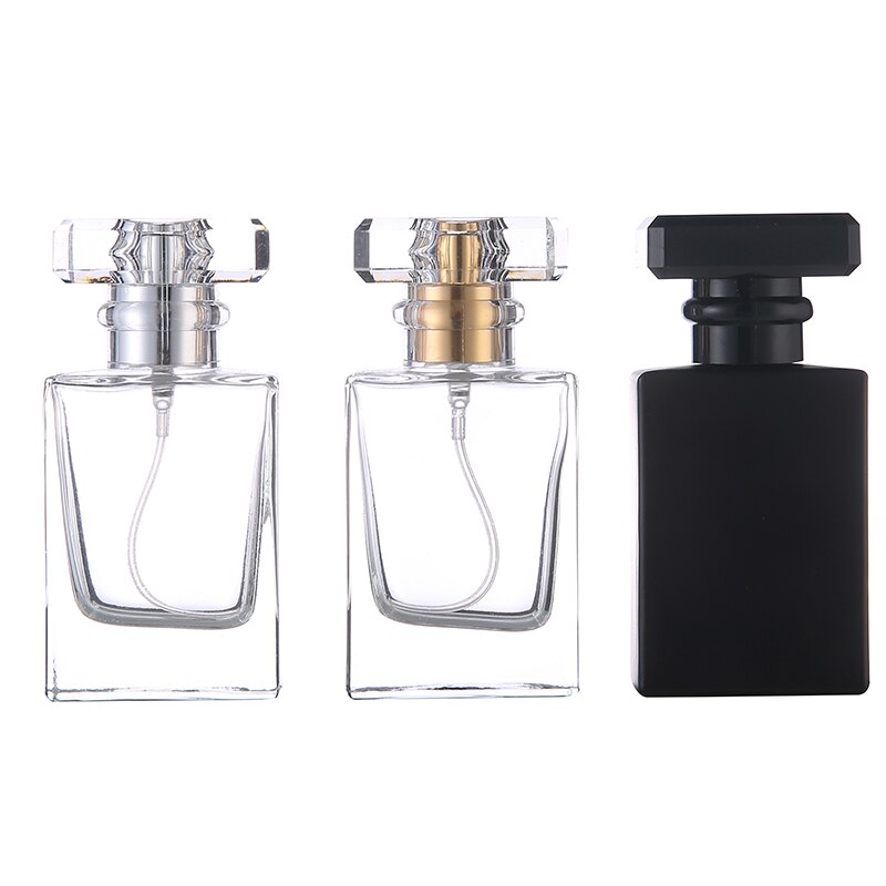 30Ml Kleurrijke Vierkante Dikke Glazen Navulbare Parfumfles Acryl Cover Schroef Top Sproeier Pomp Parfumflesjes Lege Container