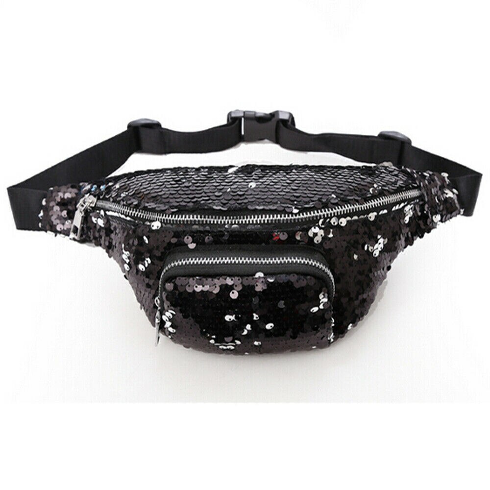 Vrouwen Dames Mode Sequin Taille Fanny Pack Meisjes Draagbare Reizen Portemonnee Telefoon Pouch Bum Bag: Black