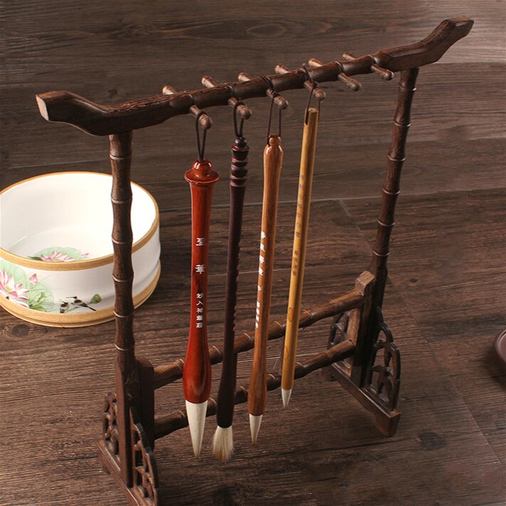 12 Pcs Hangers Schrijven Borstel Rack Praktische Studie Briefpapier Massief Hout Wenge Kalligrafie Traditionele Schrijven Penhouder