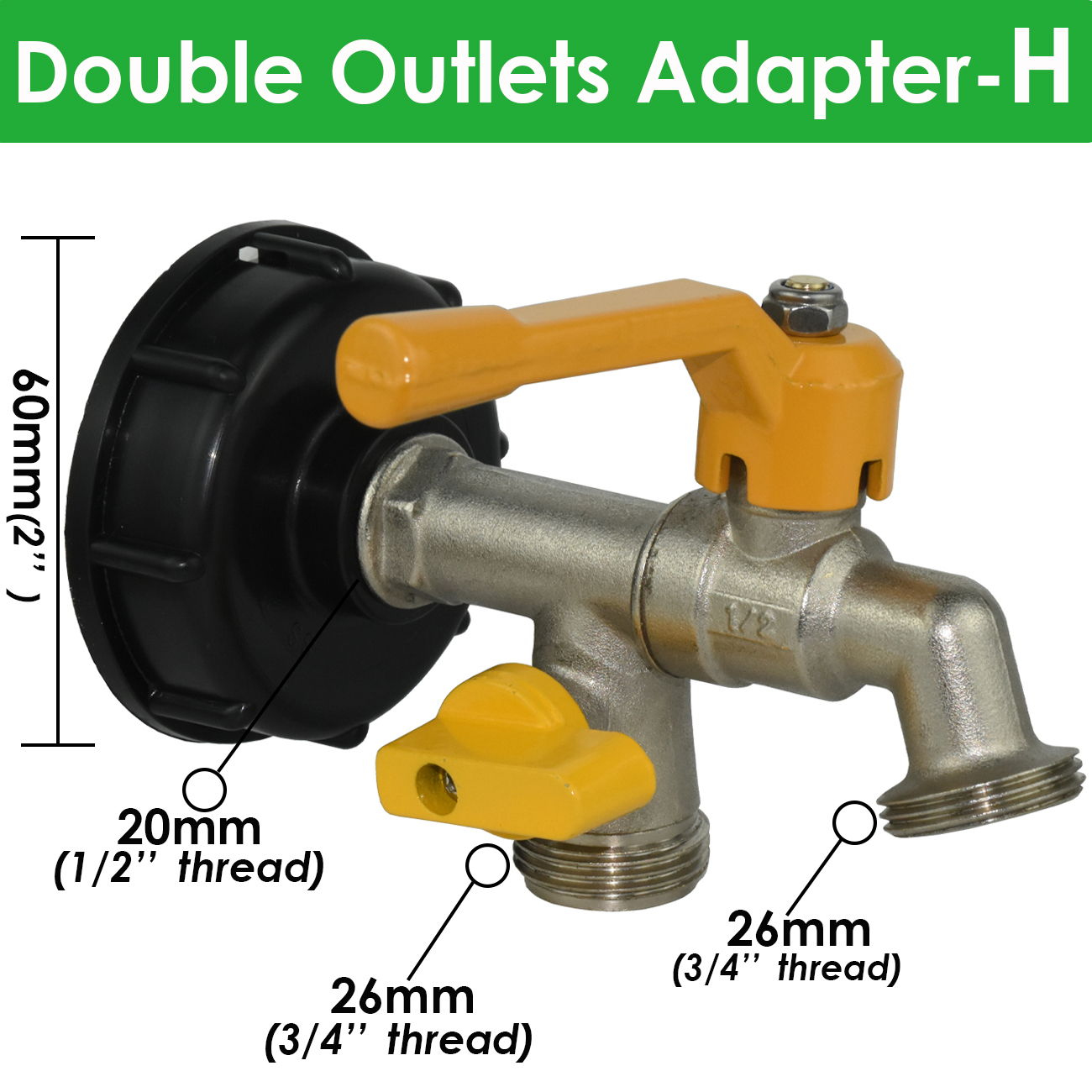 S60 Coarse Thread IBC Tank Tap Connecter Replacement 16mm 1/2'' 3/4'' Water Coupling Adapter Garden Home Valve Fitting Faucet: Yellow
