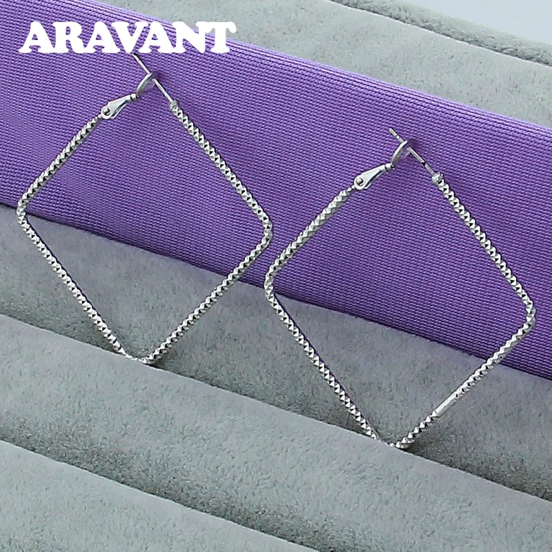 Nowa moda 925 srebro klasyczny kwadrat obręcz kolczyki dla kobiet biżuteria prezenty