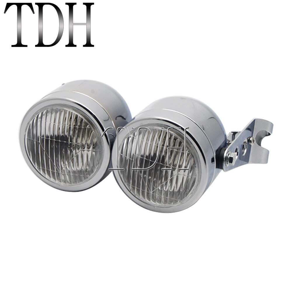 Motorcycle Retro Headlight Mesh Grill Twin Dual Cafe Racer Front Head Light Lamp Bracket Mask Kits For Harley Dirt Bikes: B chrome clear