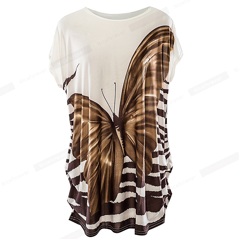 Nice-forever sommer sommerfugle striber printede afslappede kjoler shift løs dame kjole 182