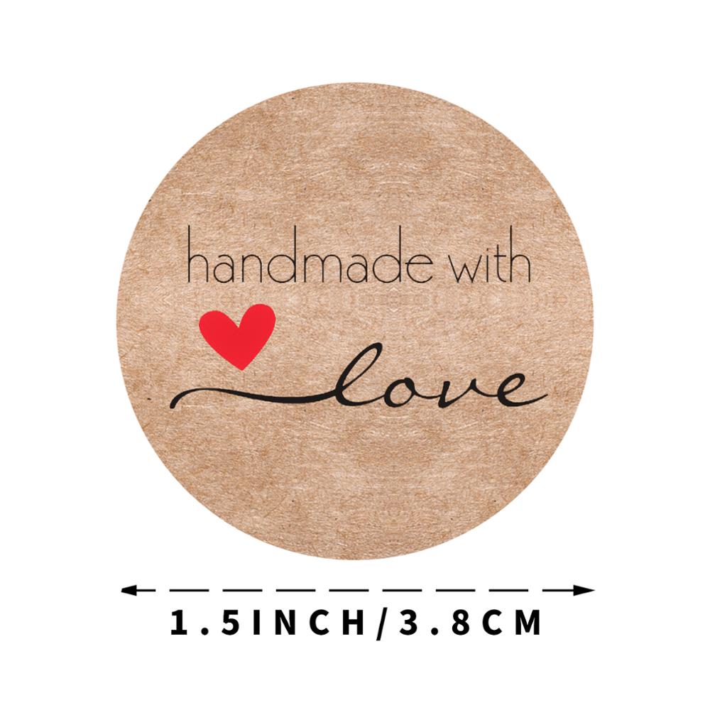 Round Natural Kraft Handmade with Love Stickers 500 Labels Per Roll Baking Cute Handmade Stationery Sticker Seal Sticker 1Inch