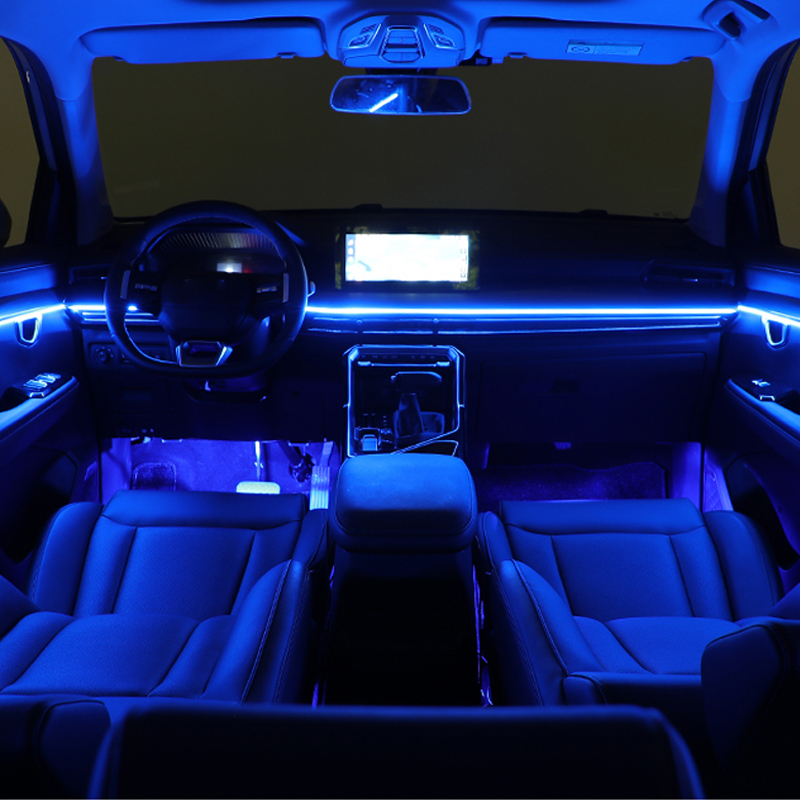 Accesorios de luz ambiental para coche, tiras acrílicas de 110cm, 90cm, 75cm, 35cm, 20cm, colores completos, RGB, Control por aplicación Bluetooth Interior del coche