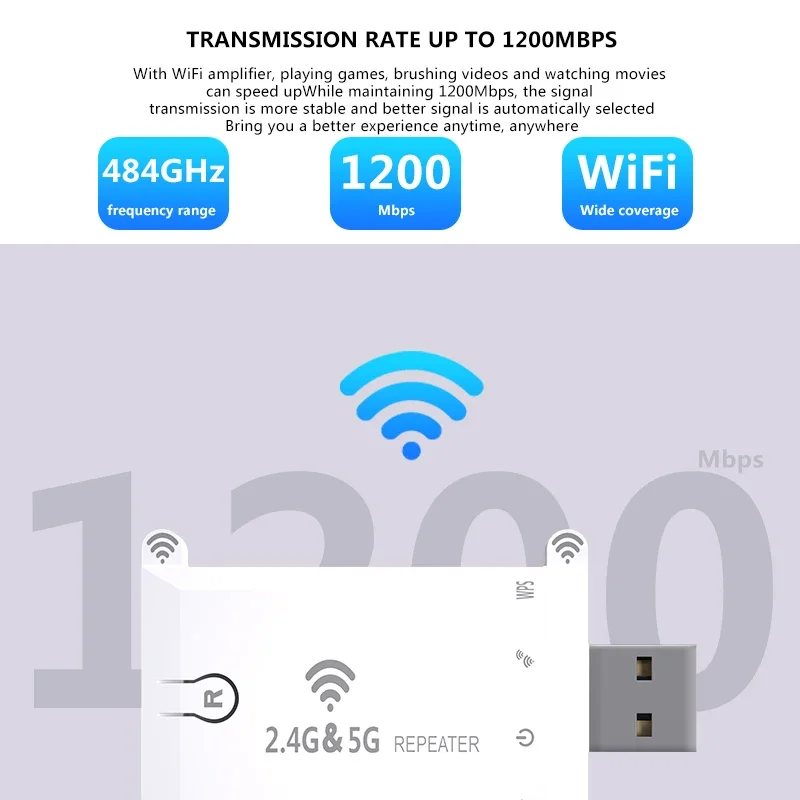 Extensor wi-fi portátil usb, 1200mbps, repetidor wi-fi, 2.4g/5g, roteador, amplificador wi-fi de longo alcance, extensão de rede doméstica
