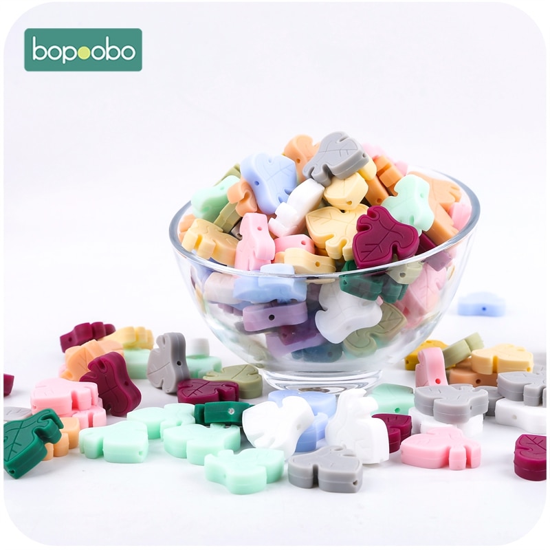 Bopoobo Silicone Teether Bead 10pcs BPA Free Silicone Turtle Leaf Beads Silicone Beads Baby Teething Beads Baby Teether