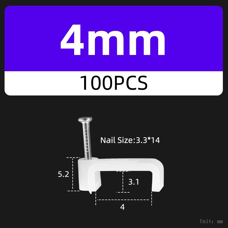 100Pcs Vierkante Draad Kabel Clip Houder Nail Telefoon Netwerk Muur Vaste Lijn Management Plastic Kaart 4/5/6/7/8/10/12/14Mm: Goud