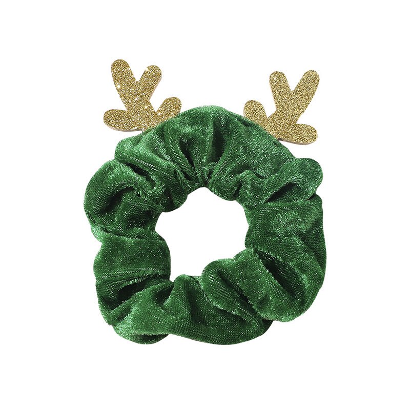1PC Einfarbig Weihnachten Scrunchies Frauen Samt Haar Krawatten Elastische Haar Bands Elch Flanell Gummiband Pferdeschwanz Haar Zubehör: Grün