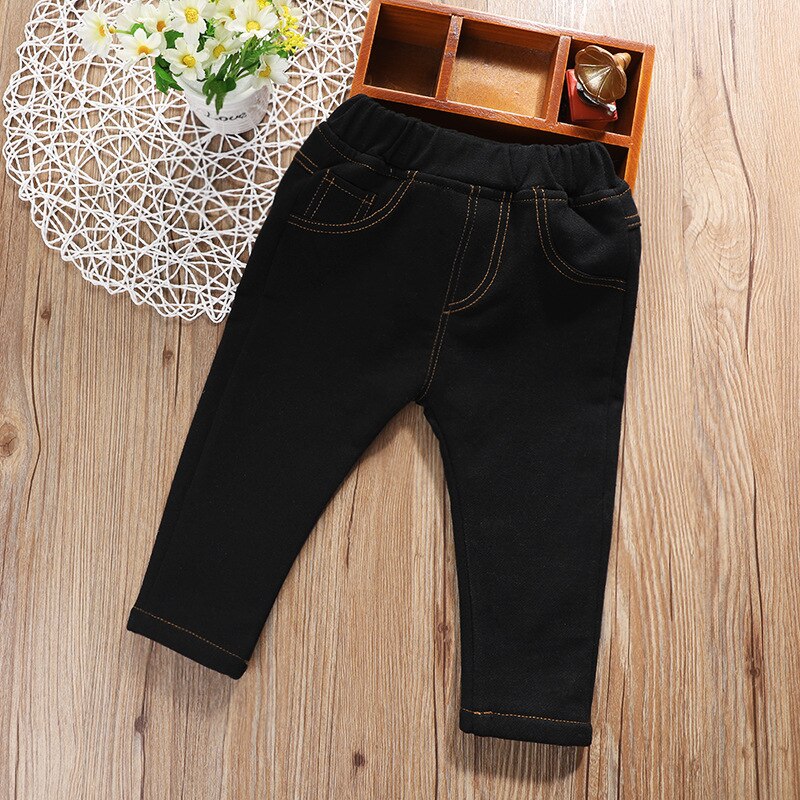 Tykke piger jeans baby børn jeans til børn drenge piger leggings børn tykke fleece bukser småbørn bukser piger bukser vinter 1-6y: Sort / 24m-90